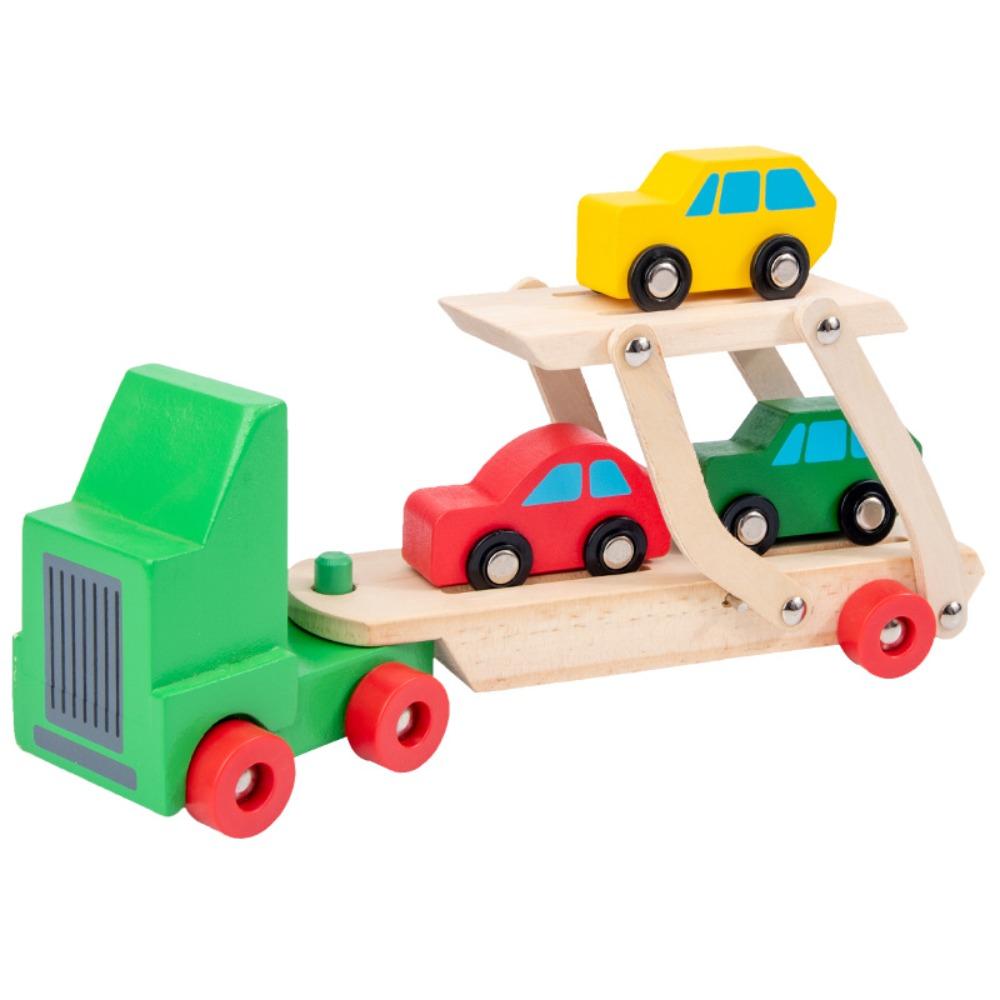 

Simulation Double Layer Car Model Trailer Wooden Transportation Toys Children Style A