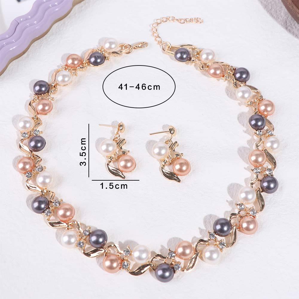 Elegant Pearl Necklace Rhinestone Necklace Earrings Set Exquisite Colorful Pearl Necklace  Gift