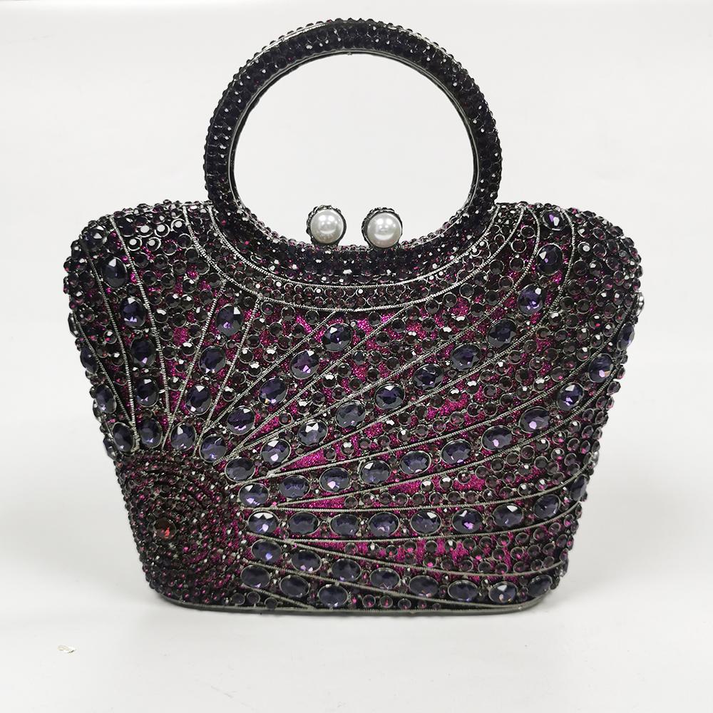 

Red Diamond Hard Metal Evening Handbags Bags Crystal Bling Dazzling Wedding Bridal Clutches Party Minaudiere Prom Purse Handbag 17cmX15cmX6cm фиолетовый