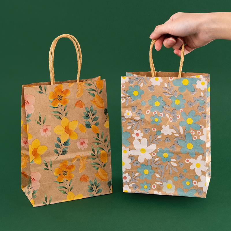 StoBag, Spring Floral Kraft Paper Gift Bags, for Birthday, Party Supplies, Eco-Friendly Paper, Children's Package, 12/30pcs