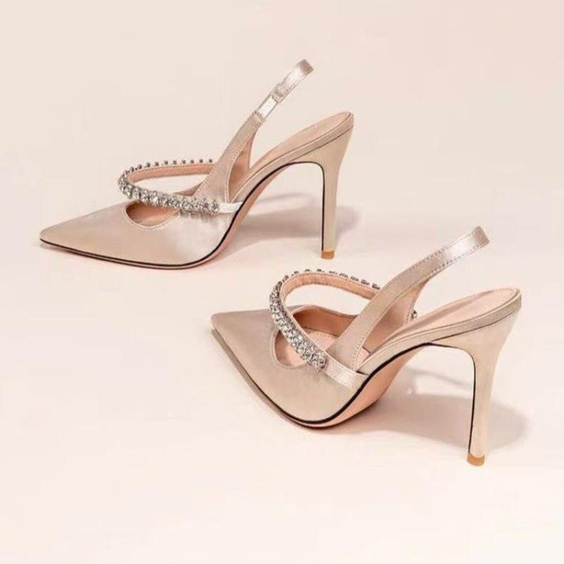 Fashion Silk Luxury Sexy Pointed Toe High Heels Womens Elegant Rhinestone Party Dress Ladies Brand Pumps Mules Sandals Zapatos De Mujer