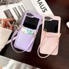 Luxury Leather Card Holder Slot Wrist Strap Case for Samsung Galaxy Z Flip7 6 5 4  Flip6 Flip5 Wallet Lanyard Solid Color Cover