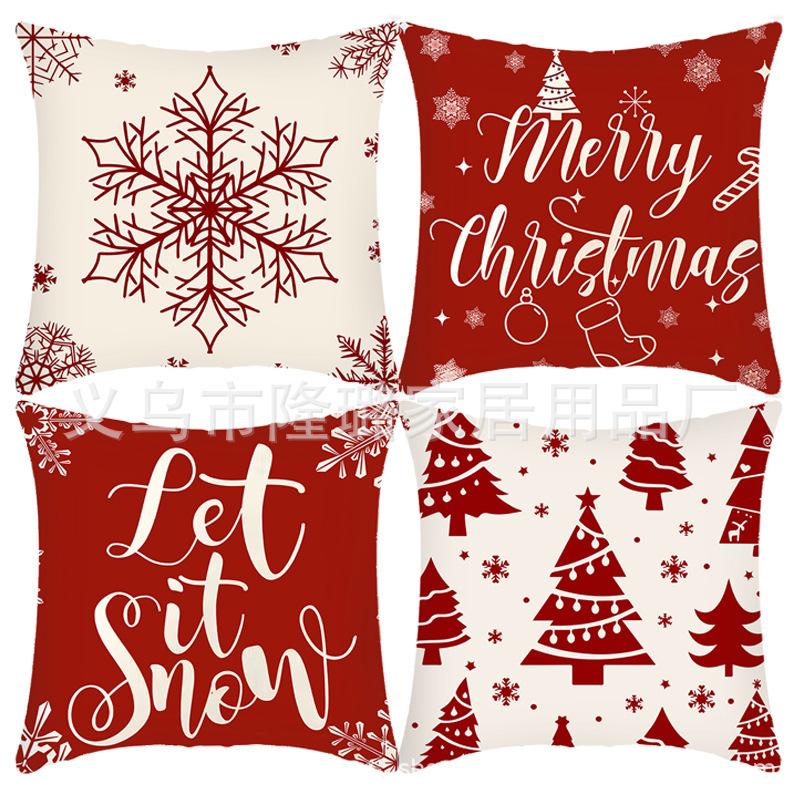 New Christmas Throw Pillow Cushion Home Decoration Short Plush Linen Printed Throw Pillow Cover