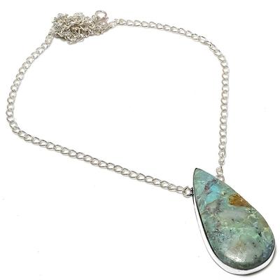 Natural Chrysocolla Gemstone Handmade 925 Sterling Silver Necklace 18" M2D59