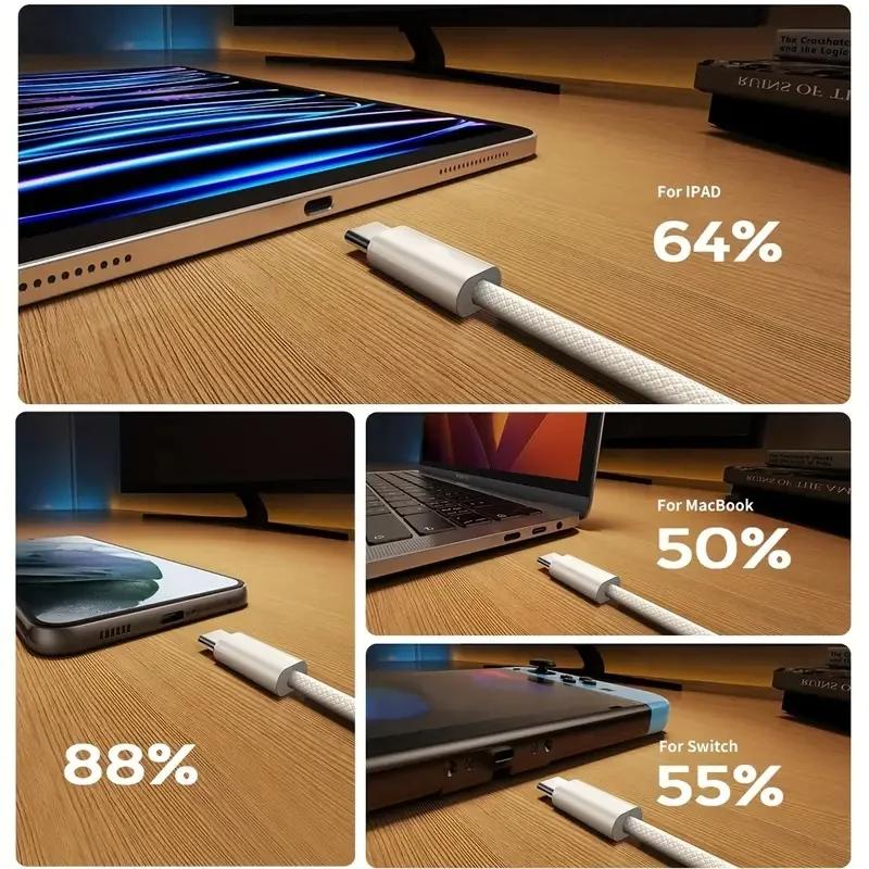 100W 3 In1 Multi Port Charging Cable For iPhone Android Phone Xiaomi Huawei Type C Braided Fast Charger Data Cord Wire Line 1PC
