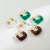 New Transparent Resin Maillard Retro Hong Kong Style Elegant Stud Earrings Minimalist All Match Ear Jewelry For Women