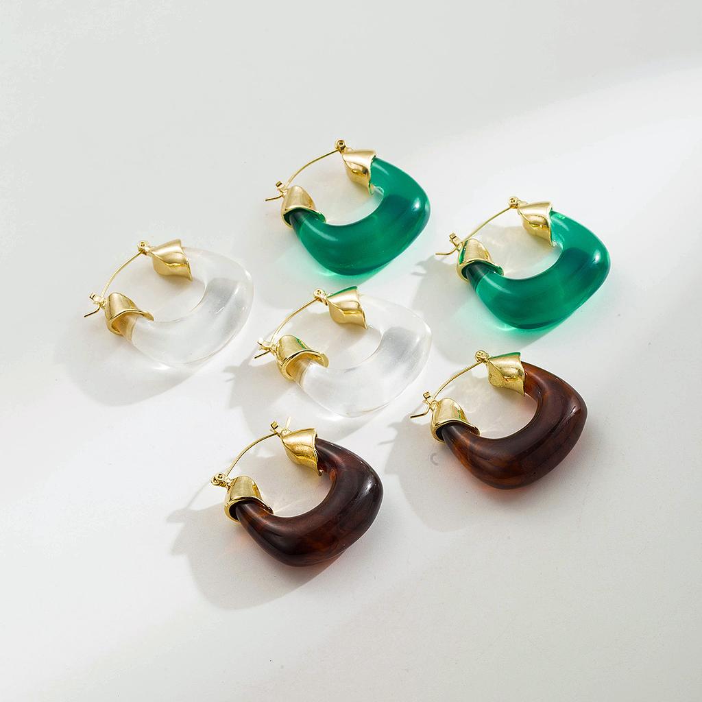 New Transparent Resin Maillard Retro Hong Kong Style Elegant Stud Earrings Minimalist All Match Ear Jewelry For Women