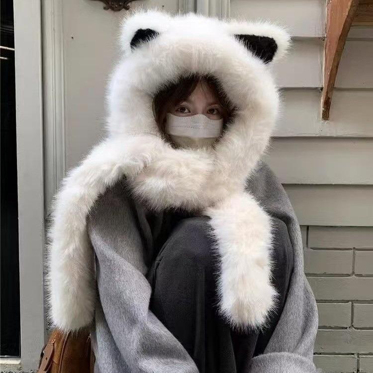 

Plush Fox Hat Scarf Combination with Ear Protection - Winter Celebrity Style One size (220g) брудно-білий
