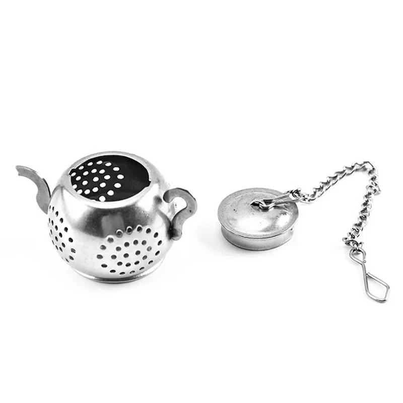 

Stainless Steel Loose Tea Infuser, Teapot Shape, Leaf Tea Maker, Metal Tea strainer, Chain, Drip Tray, Herbal Spice Filter срібний