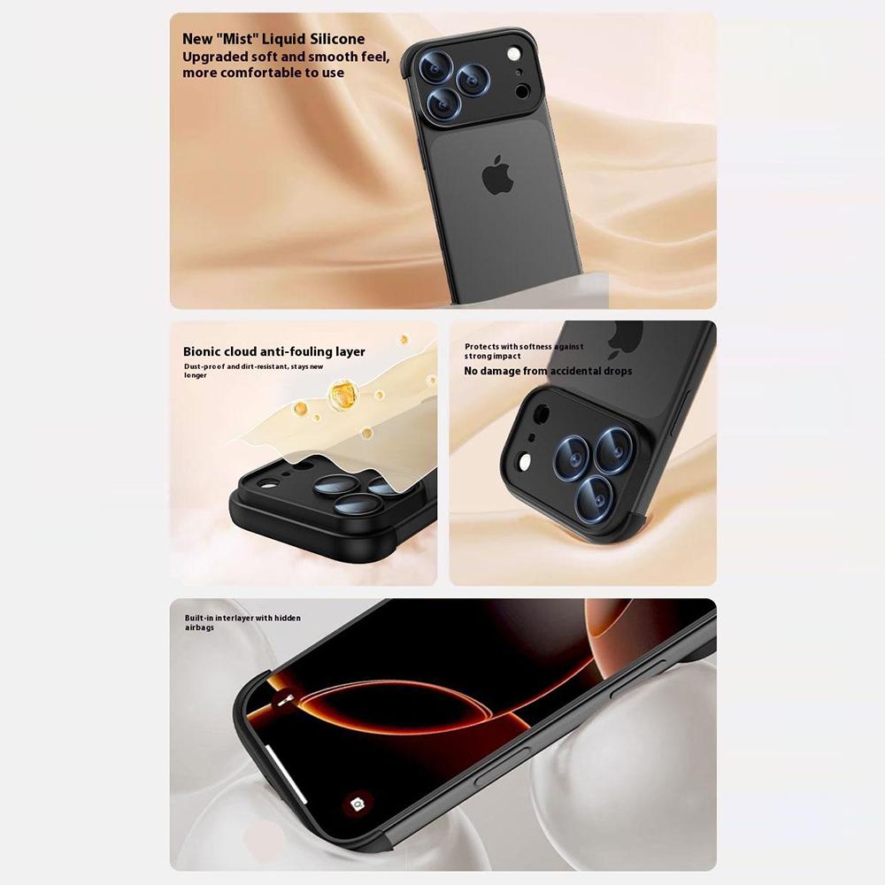 For iPhone 17 Pro Frameless Case Corner Edge Protection TPU Silicone Cover with Camera Lens Protector
