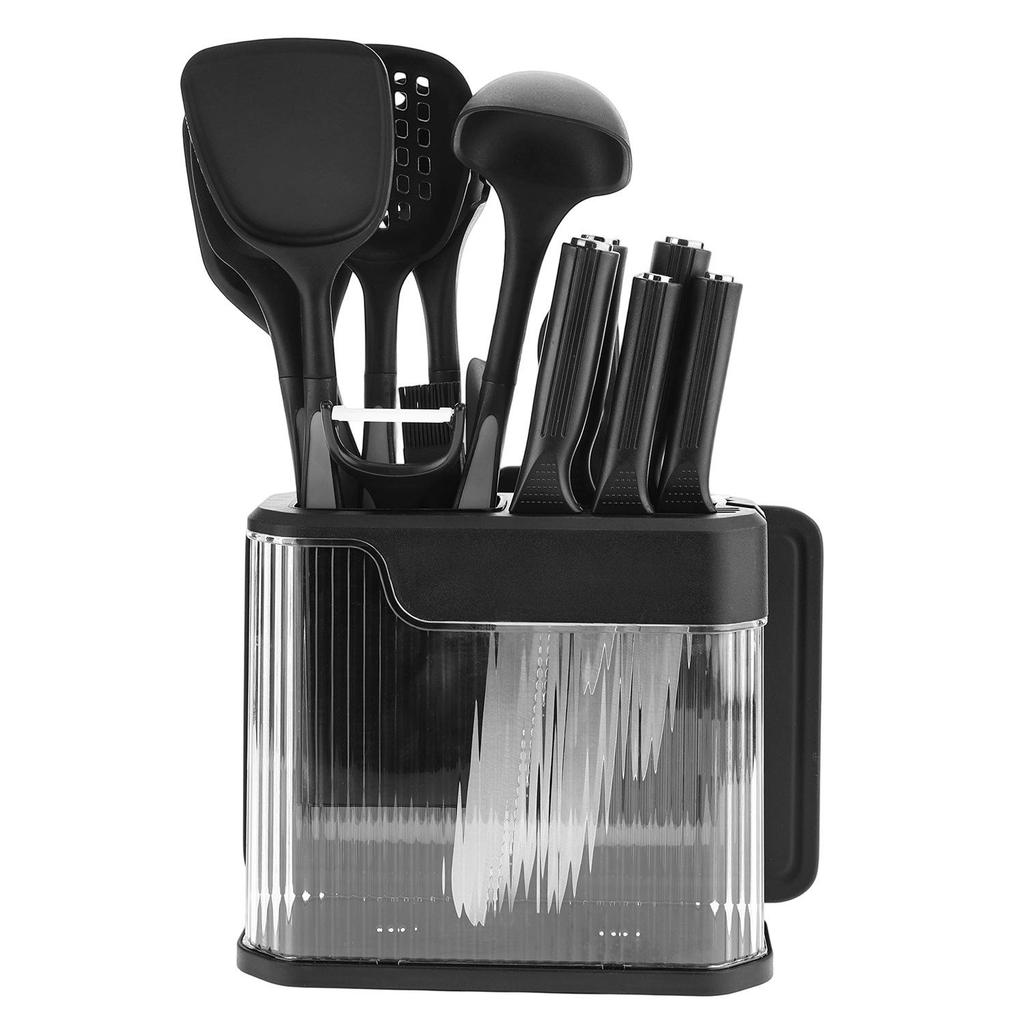 17-Piece Non-Stick Silicone Kitchenware Set: Knives, Pan, Spatula, Spoon & Storage Rack