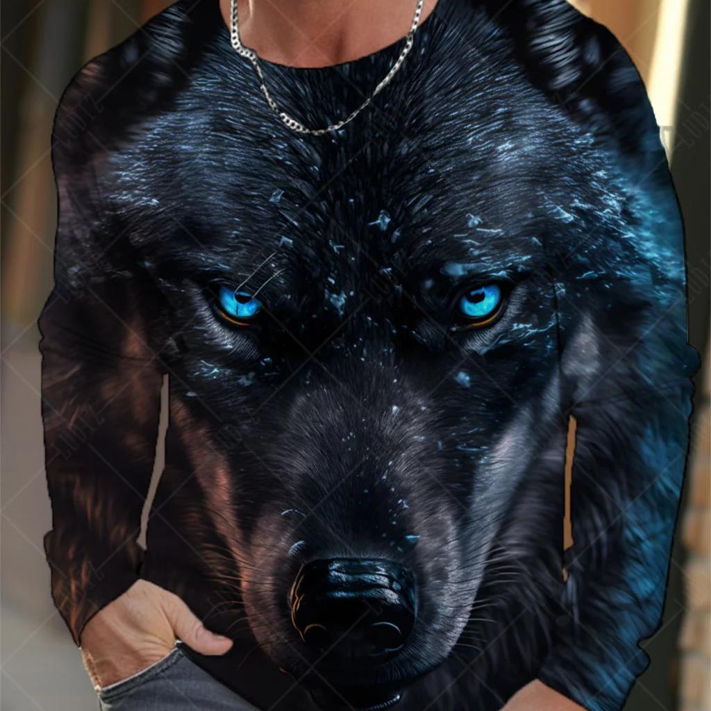 

Винтажная мужская футболка с длинным рукавом, рубашки с 3d принтом, модная одежда с изображением животных и волка, топы с рукавами, мужские уличные топы большого размера