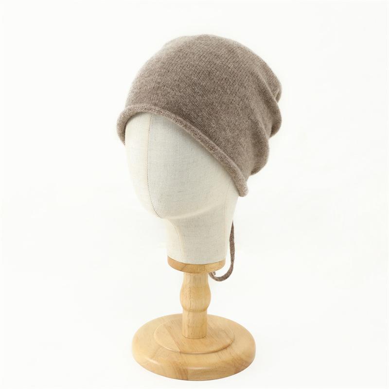 Autumn and winter pure wool stacking hat drawstring hat female face small lace-up bag head cold hat sleeve wool knitted hat children