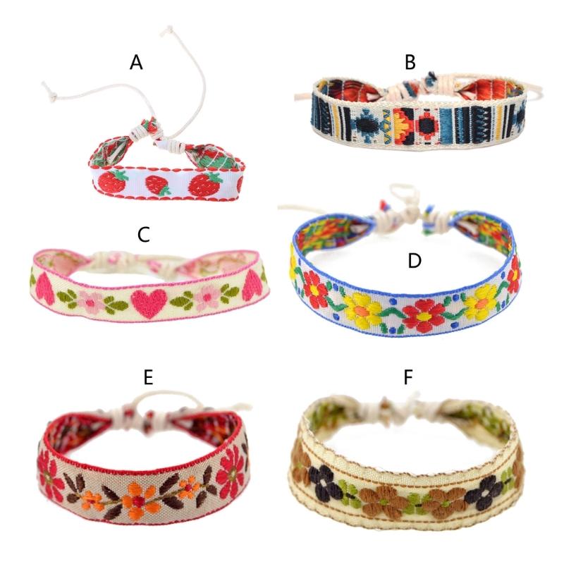 Strawberry Flower Embroidered Bracelet Bohemia Style Weave Rope Friendship Bracelets Handmade Charm Bangles Jewelry