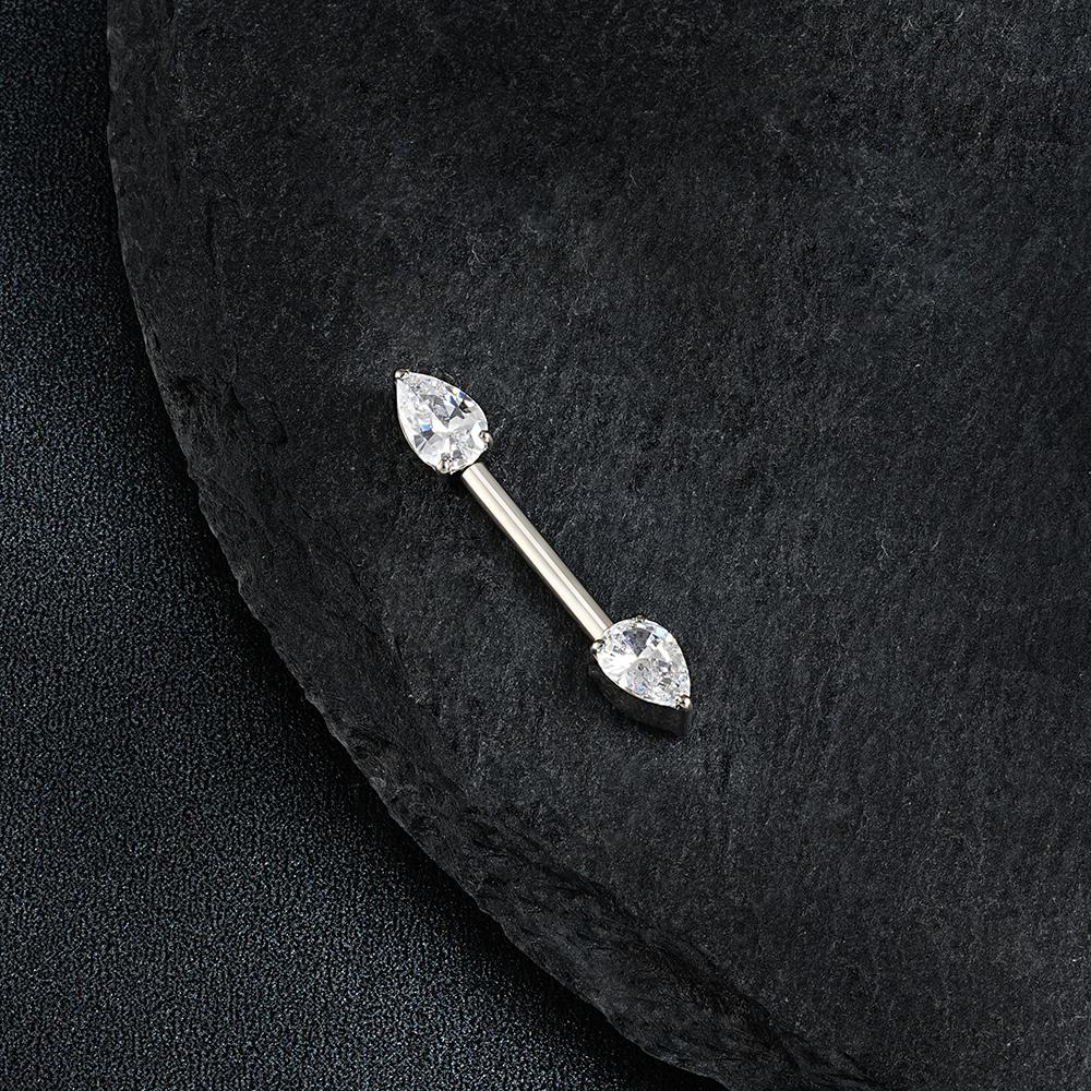 1Pc Right Grand ASTM F136 Titanium Teardrop CZ Nipple Ring 14G Threadless Push Pin Straight Barbell Piercing Body Jewelry