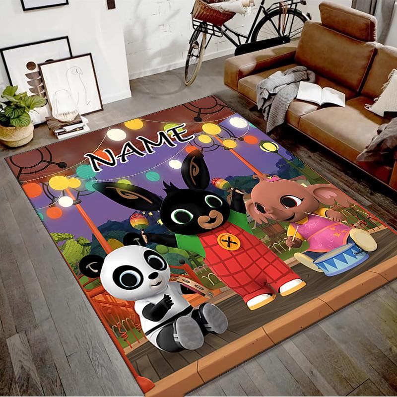 Custom Bing Bunny Mat Personalized Name, Polyester Washable Indoor Entryway Rug, Gift for Christmas, Easter, Thanksgiving Day