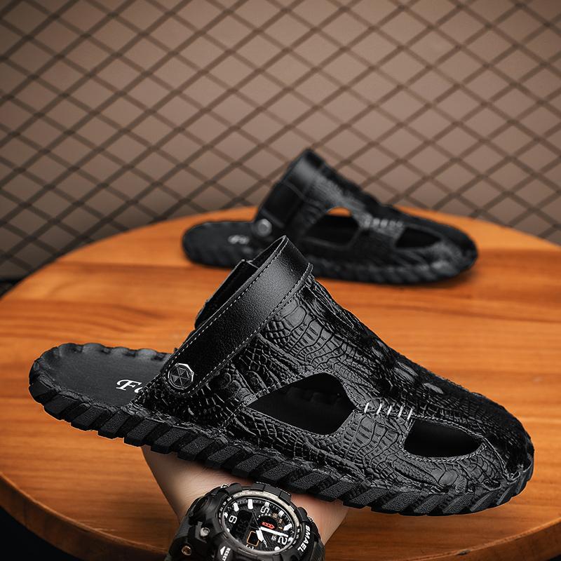 Fashion Mens Sandals Confortable Crocodile Pattern Lightweight Classic Beach Slippers Plus Size Non Slip Soft Black Sandals for Men