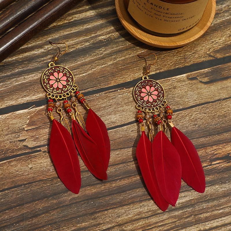 Bohemian Long Tassel Feather Earrings - Trendy Douyin-Inspired Design for Women