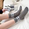 Korean Style Mid-calf Socks Grey Checkered Boneless Pile Socks New Cotton Socks  Spring Summer