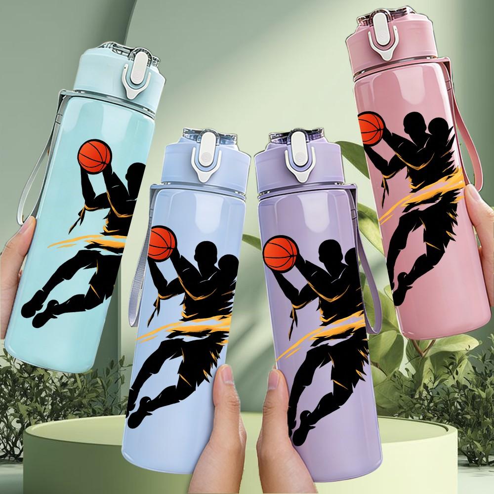 1PC Basketball Player Silhouette 750ml Color Plastic Sports Water Bottle Leakproof Flip Straw Lid Suitable for Sports Office Home Use