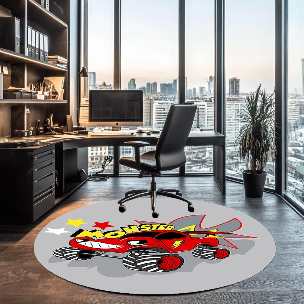 Truck Printed Round Rug Carpet Chair Rug Area Rug Entryway Doormats,for Office Chair Living Room Bedroom Kitchen Room.