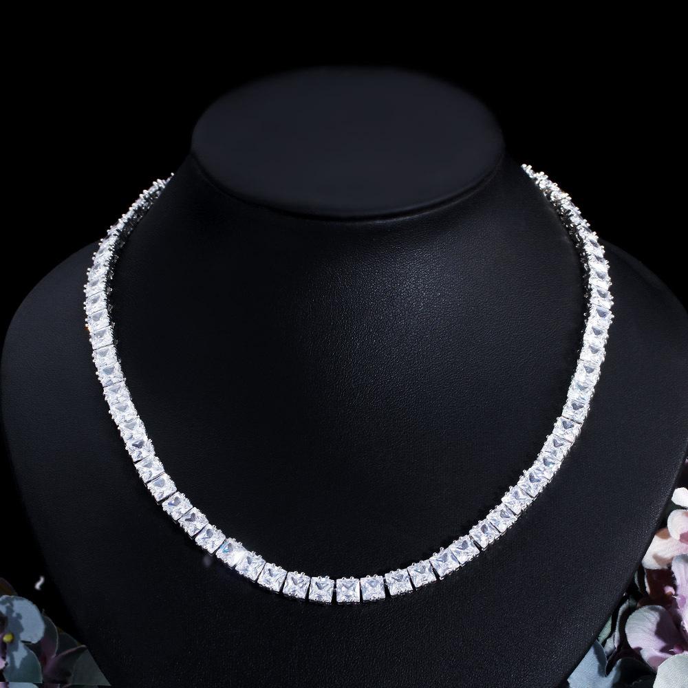 Hip Hop Rap Hipster Naszyjnik z Pełnymi Diamentami Jednorzędowy Kwadratowy Diament Cyrkonia Łańcuszek na Szyję Akcesoria Biżuteria