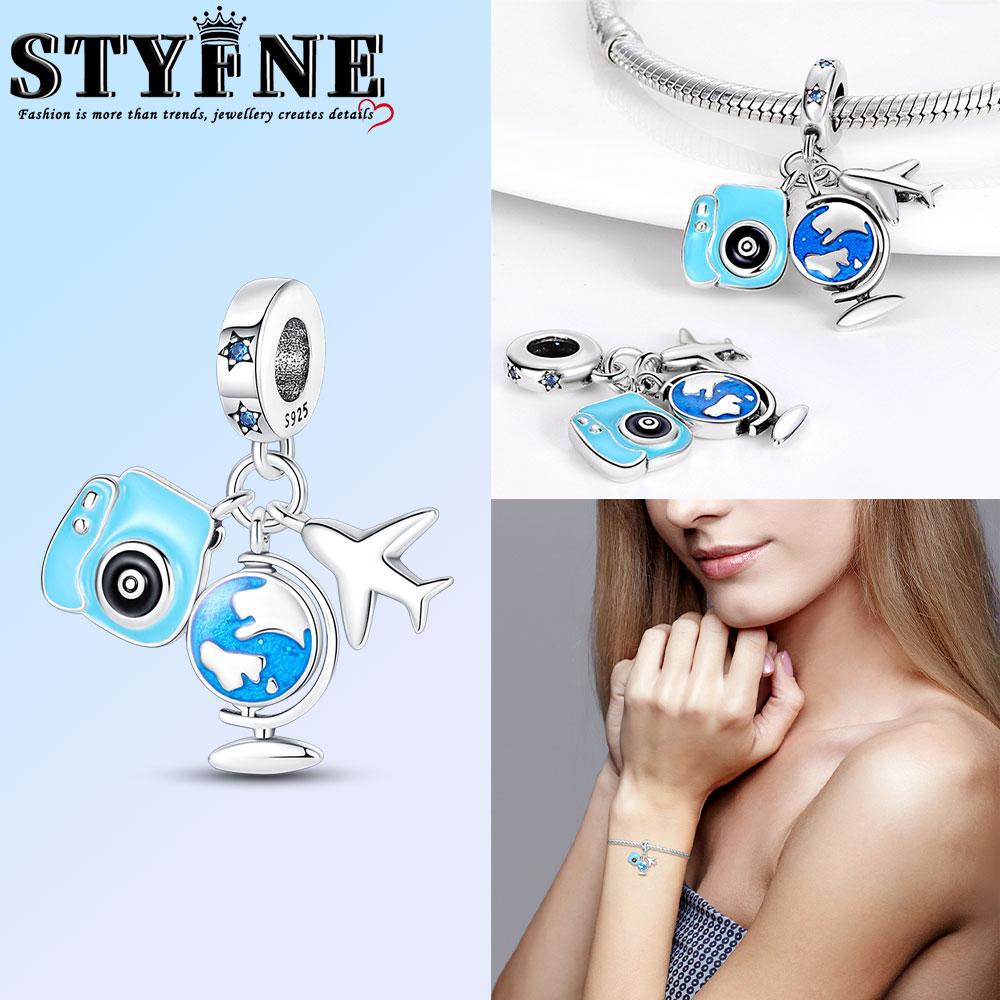 Anniversary Luggage Airplane Passport Three-Piece Set Copper Charms Fit Original Bracelet Jewelry Making For Women Gift