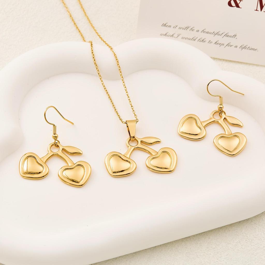 Stainless Steel Heart Necklace & Earring Set - European/American Style