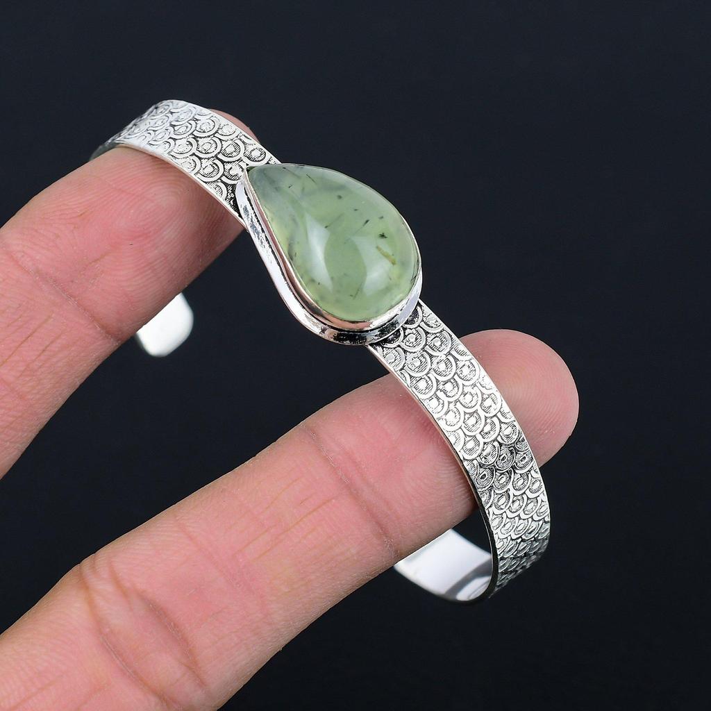 Womens Day Deal Moss Prehnite Gemstone 925 Sterling Silver Ethnic Sister Bangle