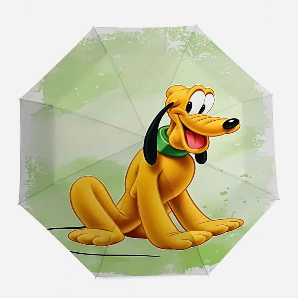 Disney Pluto Green Watercolor Print Automatic Folding Umbrella, Portable Waterproof Windproof Travel Umbrella for Kids and Adult Iron&8K