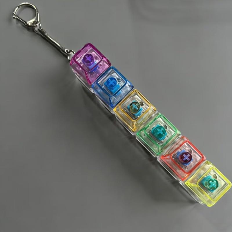 Stress Anxiety Relief Keyboard Keychain Six Keys Button With Light For Office Home Adults Kid Decompression Clicker Gifts
