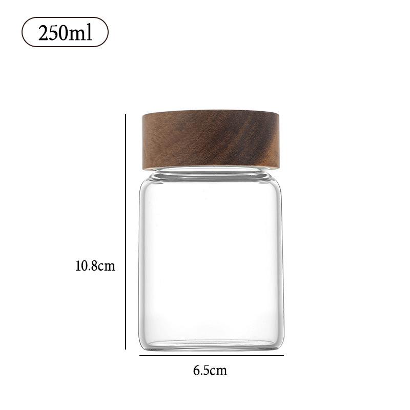 Thick Glass Coffee and Tea Storage Jar with Wood Lid Transparent