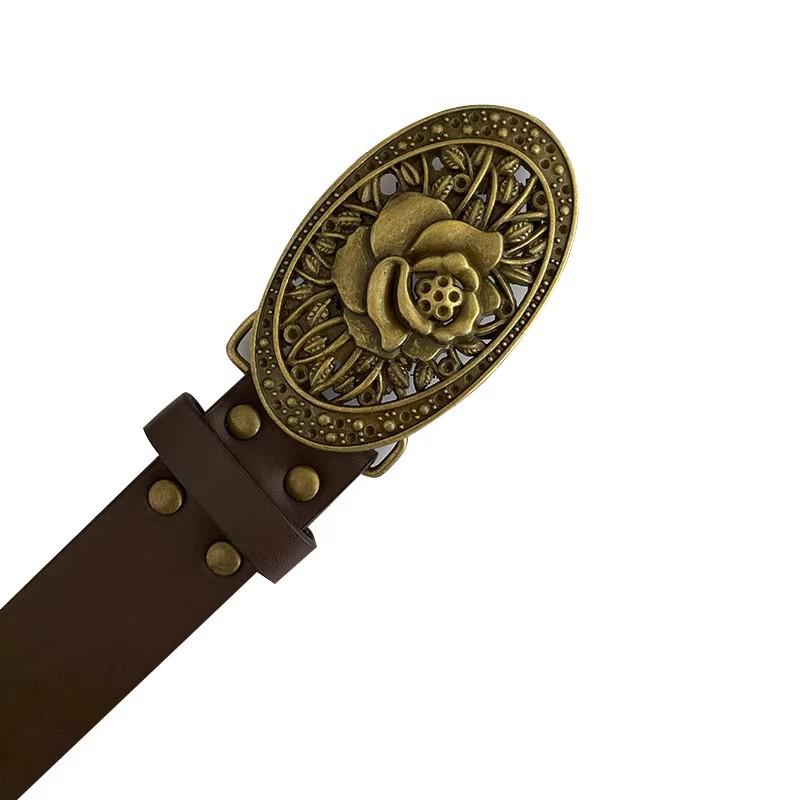 Women's 2025 High-End Leather Belt with Rivets - Trendy Wasteland Style for Skirts & Jeans