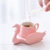 Swan Coffee Cup Saucer Set Gold Rim Small Cute White Black Green Pink Ceramic Cup Saucers Lovely Gifts Nordic Creative Drinkware