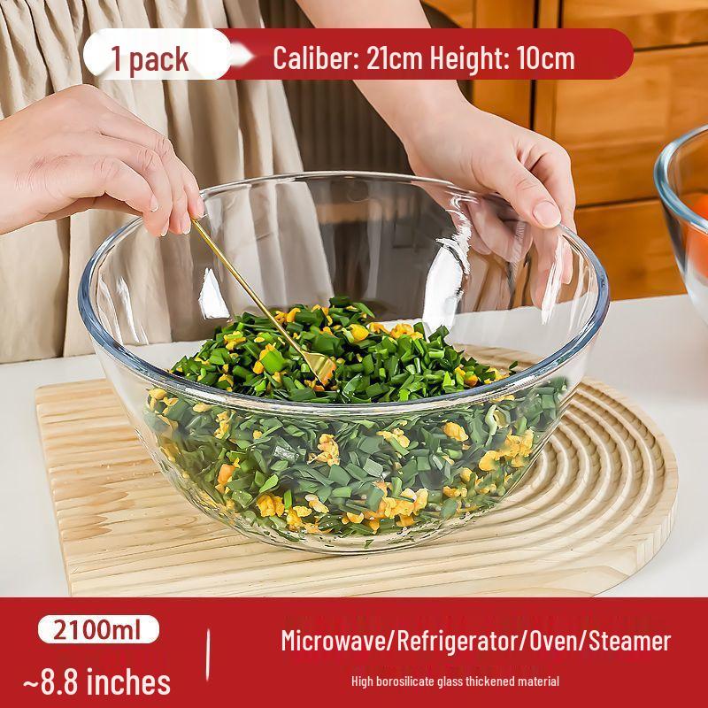 Heat-Resistant Large Thickened Borosilicate Glass Mixing Bowl – Ideal for Salads, Soups, and Egg Beating.