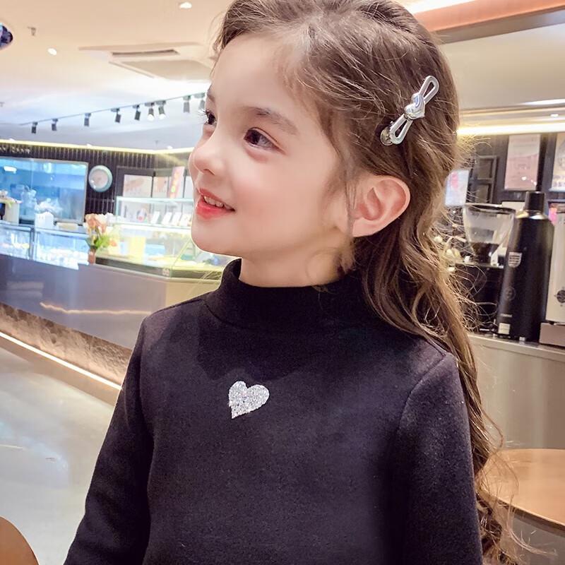 MIMIHELLO Girls  Winter Warm High-Neck Heart-Pattern Base Layer Top 130cm