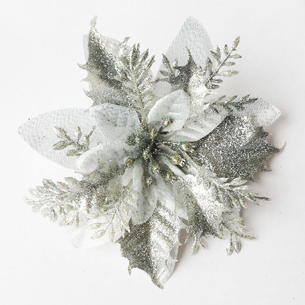 Transform Your Christmas Tree with This Elegant Christmas Poinsettia Glitter Flower Hanging Xmas Party Tree Decoration