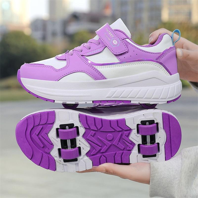 

Четырехколесные беговые туфли Детская деформационная обувь для мальчиков и девочек Роликовые коньки двойного назначения Двухрядные роликовые коньки для взрослых 40