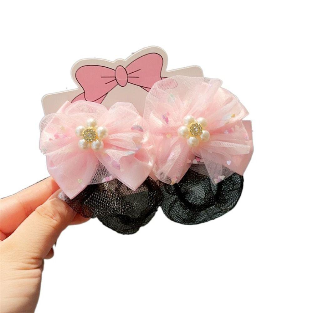 2PCS Fashion Headdress Ballet Hair Net Spring Clip Hair Bun Cover Girls Elastic Hair Net  Kids