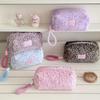 Trousse à crayons en peluche imprimé léopard - Sac de toilette de voyage élégant à grande capacité