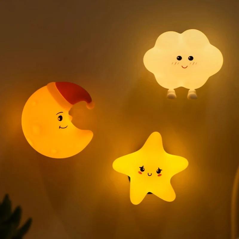 USB Rechargeable Mini LED Night Light Cartoon Star Moon Silicone Touch Lamp for Kids Bedroom Bedside Nursery Decoration  Gift