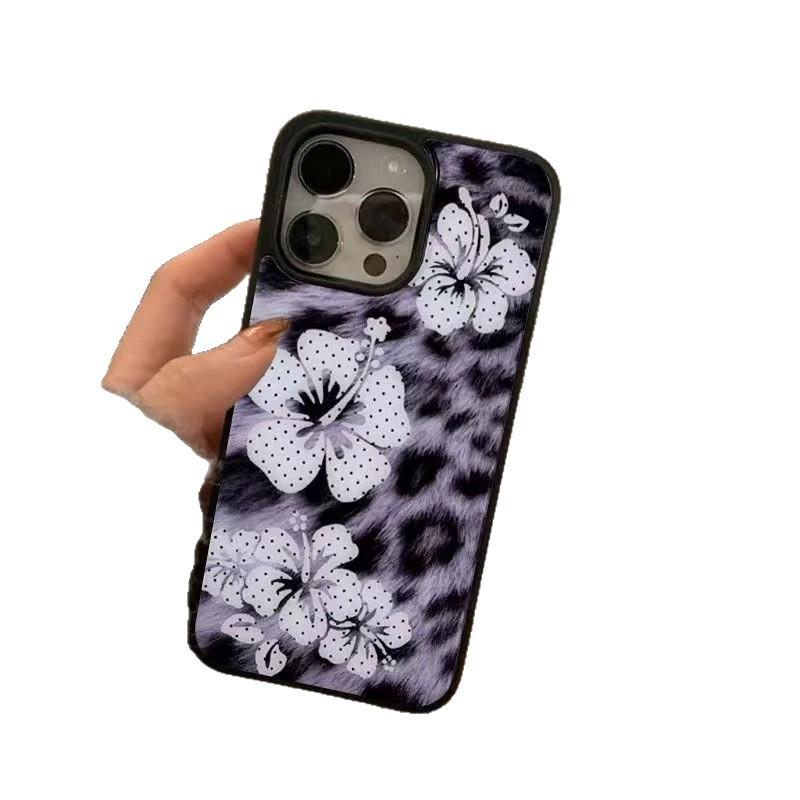 Ins leopard print flower for iPhone Apple 16/17promax mobile phone case 14 water condensation 13 fashion 15 large holes