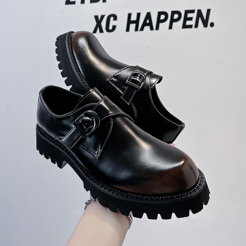 Autumn leather shoes platform British style business dress black casual one-pedal trend Korean version men's shoes 39569-A