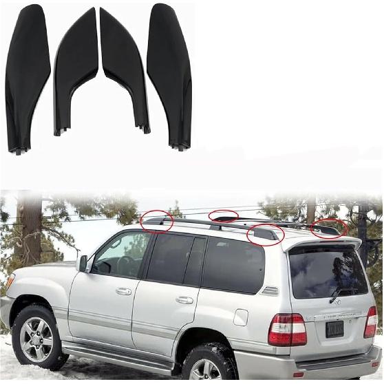 Compatible with Toyota Land Cruiser Prado J90 1996-2002 Black Exterior Roof Rack Rail End Cover Shell Cap Replacement 4PCS