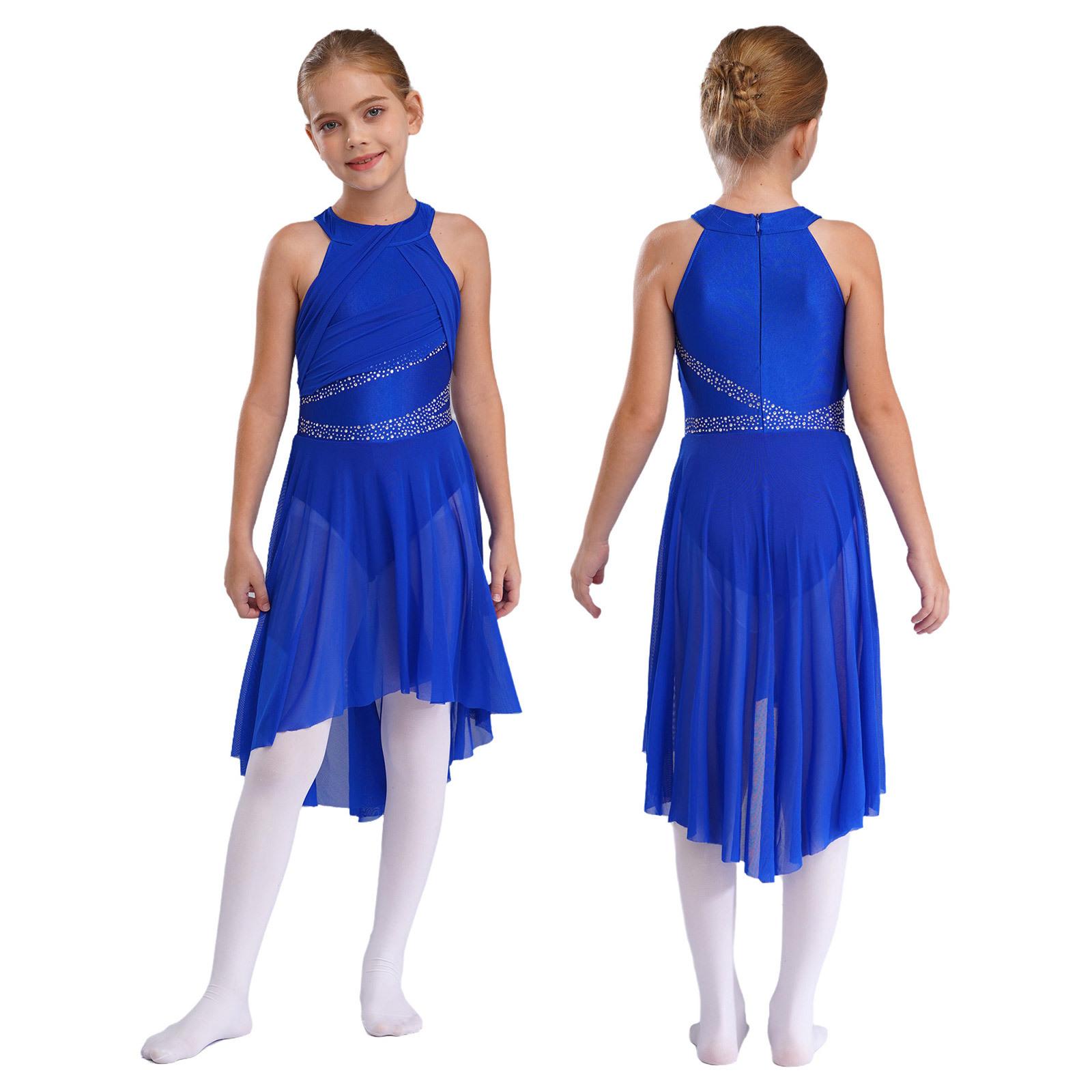 

Ліричний сучасний танцювальний одяг для дітей, дівчаток, безрукавкова сукня-трико з високими низькими рюшами та стразами 11-12 Years