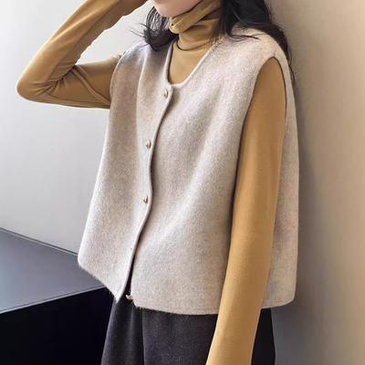 Vintage Knit Vest Women Autumn French Loose Sweater Waistcoat Round Neck Korean Style Top