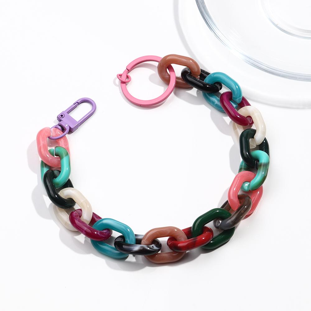 Colorful Acrylic Plastic Link Chain Keychain Creative Handmade Anti-lost Phone Key Ring For Women Girls DIY Jewelry Gifts