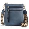Women’s PU Leather Crossbody Bag Wide Woven Strap Multi Pocket Shoulder Bag Large Capacity Casual Messenger Purse