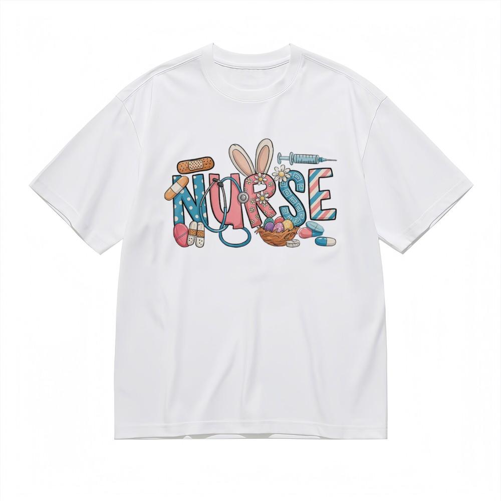 

Women s Fashion Festive Breathable Classic T-Shirt Nurse Easter Cartoon Tee 2XL