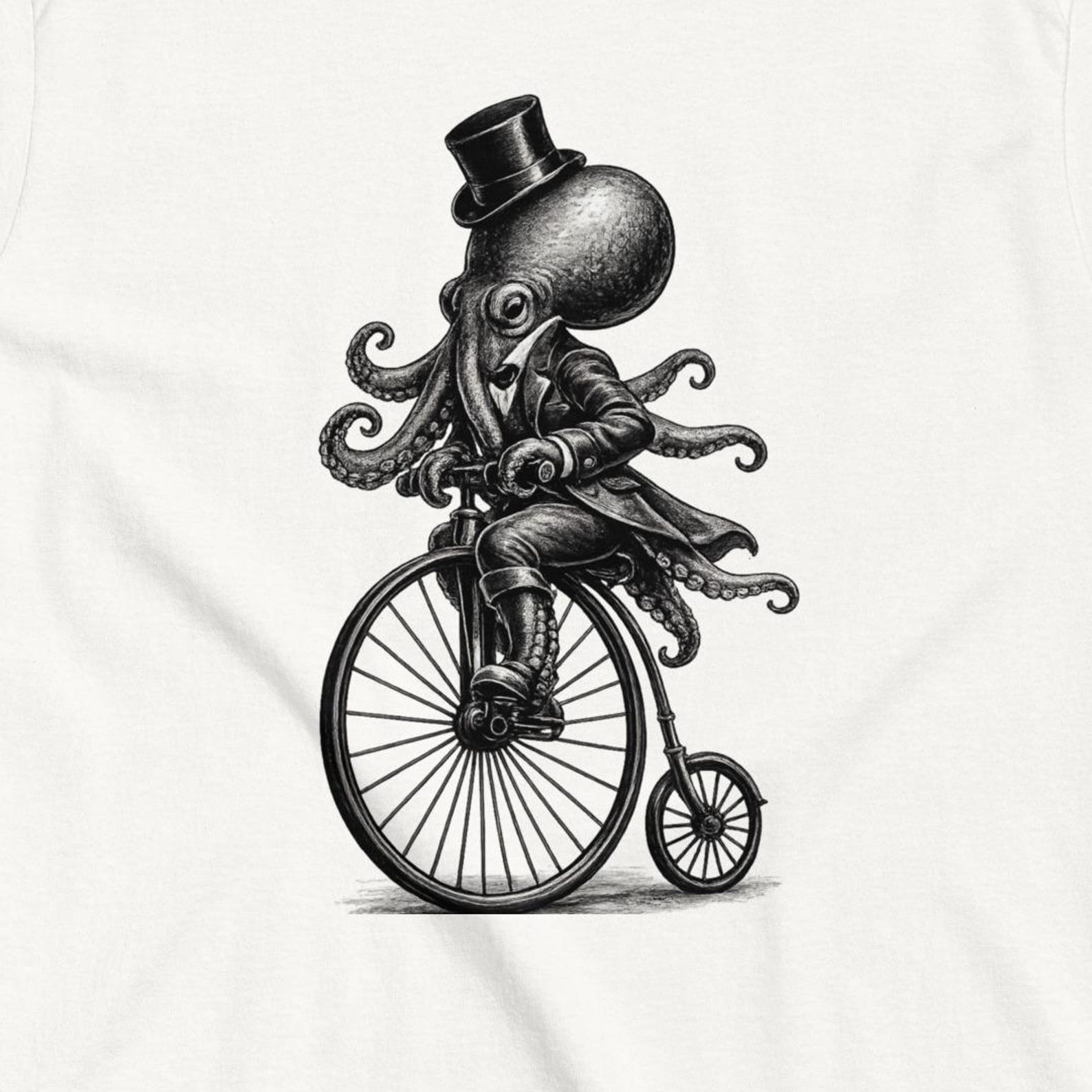 Steampunk Octopus Penny Farthing T-Shirt, Victorian Nautical Bicycle Tee L